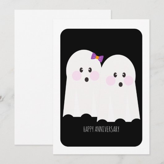 Happy Halloween Schattige Ghost Jubileum Kaart (Voorkant / Achterkant)