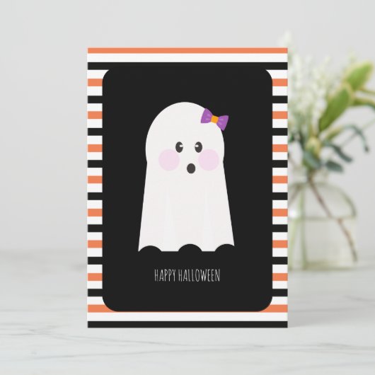 Happy Halloween Schattige Ghost Kaart (Staand voorkant)