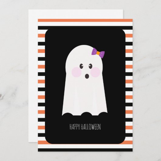 Happy Halloween Schattige Ghost Kaart (Voorkant / Achterkant)