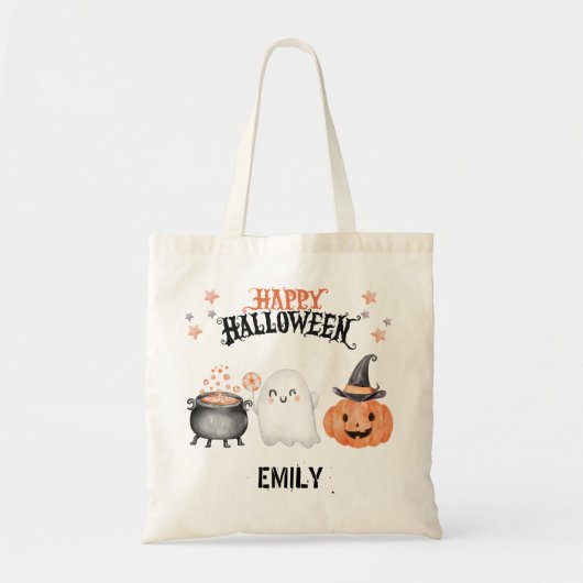 Happy Halloween Schattige Ghost Pumpkin Tote Bag (Voorkant)