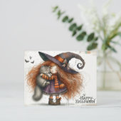 Happy Halloween - Schattige heksenmeisje en zwarte Briefkaart (Staand voorkant)