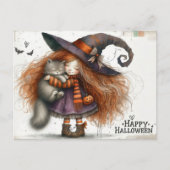 Happy Halloween - Schattige heksenmeisje en zwarte Briefkaart (Voorkant)