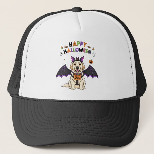 Happy Halloween Schattige Hondenvleermuis Trick-or Trucker Pet (Voorkant)
