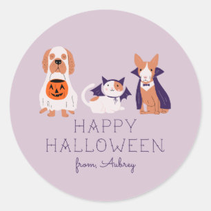 Happy Halloween Schattige Huisdieren in Kostuum Ronde Sticker