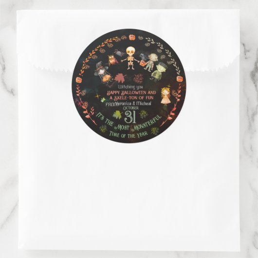 Happy Halloween Schattige Monsters Ornament Ronde Sticker (Tas)