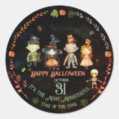 Happy Halloween Schattige Monsters Party Ronde Sticker (Voorkant)
