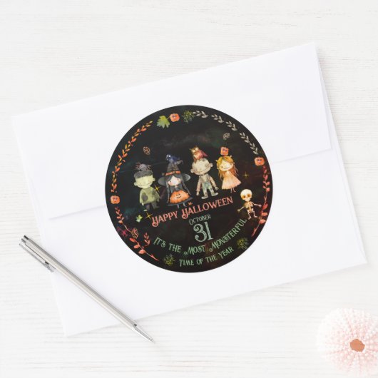 Happy Halloween Schattige Monsters Party Ronde Sticker (Envelop)