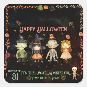 Happy Halloween Schattige Monsters Party Vierkante Sticker
