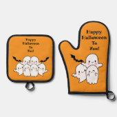 Happy Halloween Schattige Personaliseren Ovenwant & Pannenlap Set (Voorkant)