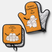 Happy Halloween Schattige Personaliseren Ovenwant & Pannenlap Set (Voorkant / Achterkant)