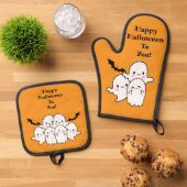 Happy Halloween Schattige Personaliseren Ovenwant & Pannenlap Set (Top down)