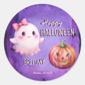 Happy Halloween schattige roze geest Ronde Sticker (Voorkant)