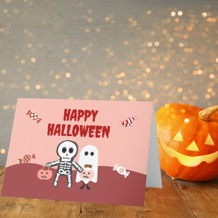Happy Halloween Schattige skelet en geest met Snoe Kaart