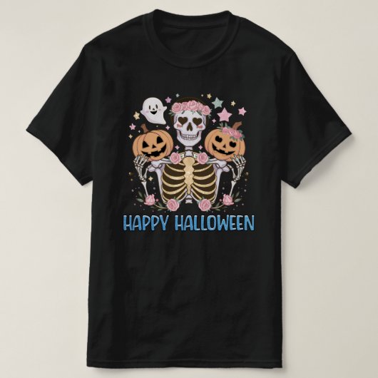 Happy Halloween Schattige Skeleton T-shirt (Design voorkant)
