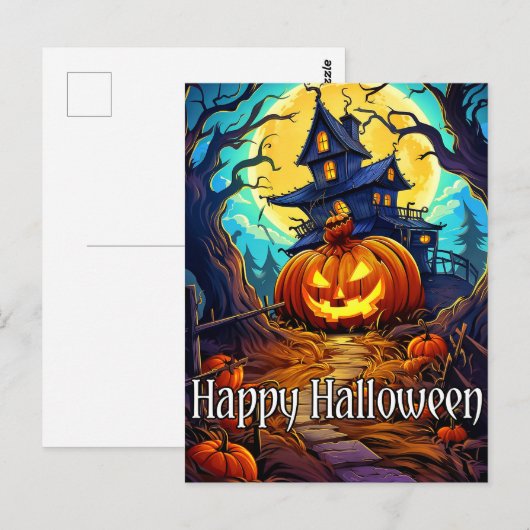 Happy Halloween | Schattige spookhuis Briefkaart (Voorkant / Achterkant)