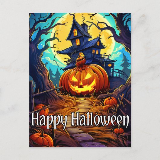 Happy Halloween | Schattige spookhuis Briefkaart (Voorkant)