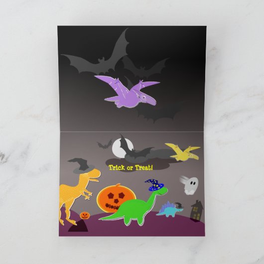 Happy Halloween Schattigee Dinosaurs 3D Cut & Fold Kaart (Binnen)