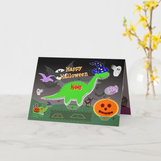 Happy Halloween Schattigee Dinosaurs 3D Cut & Fold Kaart (Gele Bloem)