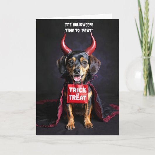 Happy Halloween Schattigee Duivelshond Kaart (Voorkant)
