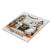 Happy Halloween Schattigee geest in zijn huis Tegeltje (Zijkant)