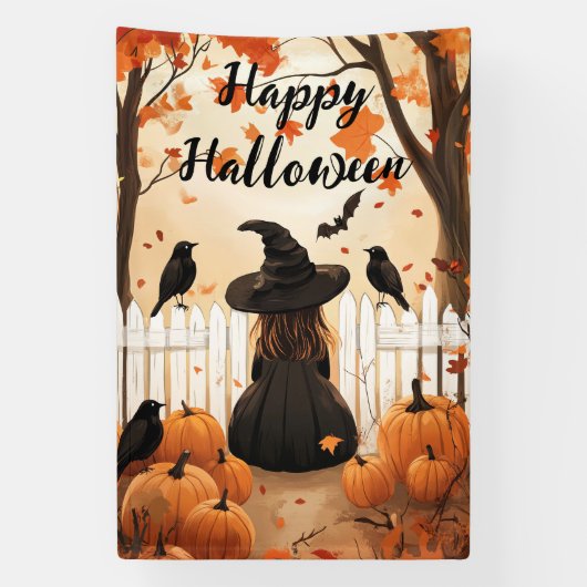 Happy Halloween Schattigee heks en pompoenen Spandoek (Verticaal)