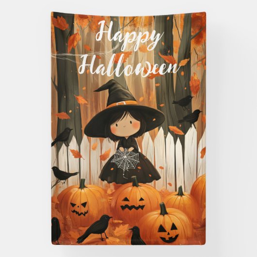 Happy Halloween Schattigee heks en pompoenen Spandoek (Verticaal)