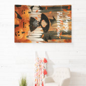 Happy Halloween Schattigee heks en pompoenen Spandoek (Insitu)