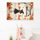 Happy Halloween Schattigee heks en pompoenen Spandoek (Insitu)