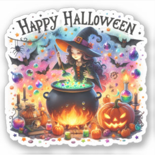 Happy Halloween - Schattigee heks, magie en vleerm Sticker