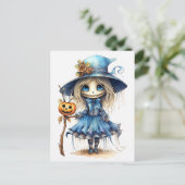 Happy Halloween | Schattigee kleine heks Briefkaart (Staand voorkant)