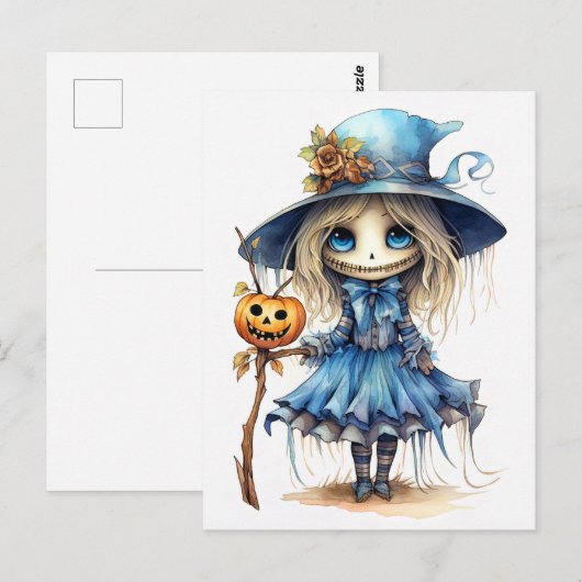 Happy Halloween | Schattigee kleine heks Briefkaart (Voorkant / Achterkant)