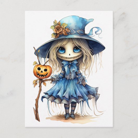 Happy Halloween | Schattigee kleine heks Briefkaart (Voorkant)