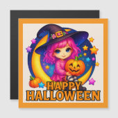 Happy Halloween Schattigee Moon Witch Magnet Kaart (Voorkant / Achterkant)