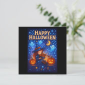 Happy Halloween Schattigee Musical Witch Greetings Kaart (Staand voorkant)
