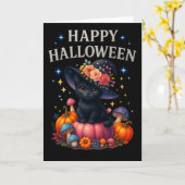 Happy Halloween Schattigee pompoen Cat Groeten Kaa Kaart (Gele Bloem)