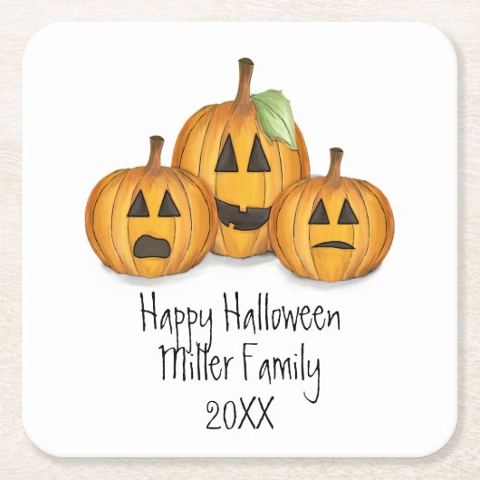Happy Halloween Schattigee pompoenen Custom Kartonnen Onderzetters (Voorkant)