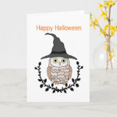 Happy Halloween Schattigee Uil met heks pet Magic Kaart (Gele Bloem)