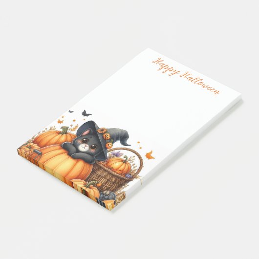 Happy Halloween Schattigee zwarte kat en pompoenen Post-it® Notes (Schuin)