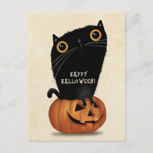 Happy Halloween Schattigee Zwarte Kat Pompoen Briefkaart
