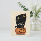 Happy Halloween Schattigee Zwarte Kat Pompoen Briefkaart (Staand voorkant)