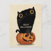 Happy Halloween Schattigee Zwarte Kat Pompoen Briefkaart (Voorkant)