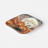 Happy Halloween Schattigee Zwarte Kat, Pompoenen Papieren Bordje (Gebogen)