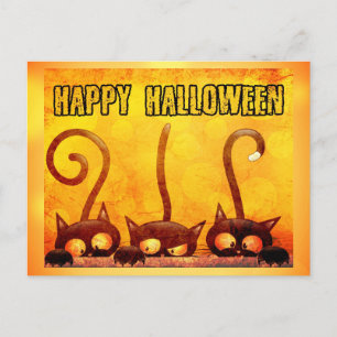 Happy Halloween Schattigee Zwarte Kat Sinaasappel Briefkaart