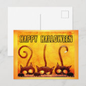 Happy Halloween Schattigee Zwarte Kat Sinaasappel Briefkaart (Voorkant / Achterkant)