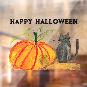 Happy Halloween Schattigee zwarte kat Sinaasappel Raamsticker