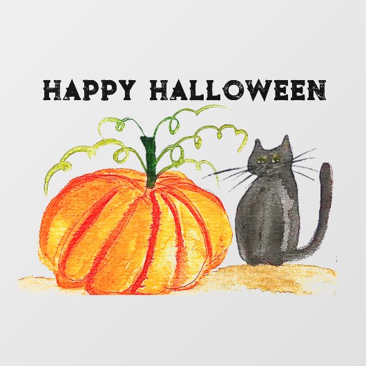 Happy Halloween Schattigee zwarte kat Sinaasappel  Raamsticker (Vel)