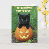 Happy Halloween Schattigee Zwarte Kitten en Pompoe Kaart (Gele Bloem)