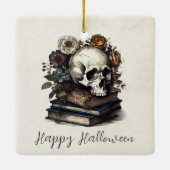 Happy Halloween  Schedel Boeken Dark Academia Keramisch Ornament (Achterkant)