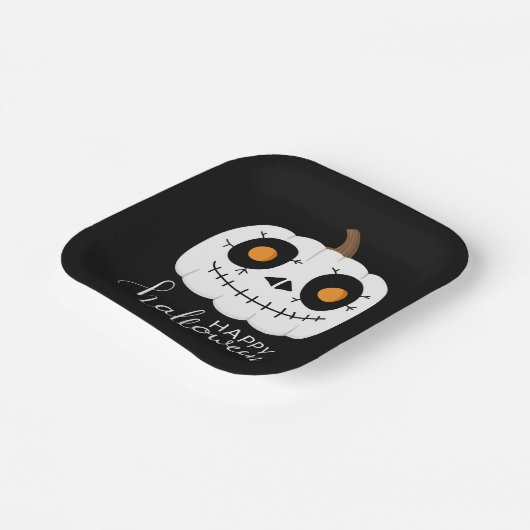 Happy Halloween Script Cute Pumpkin Papieren Bordje (Gebogen)