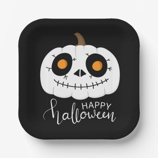 Happy Halloween Script Cute Pumpkin Papieren Bordje (Voorkant)